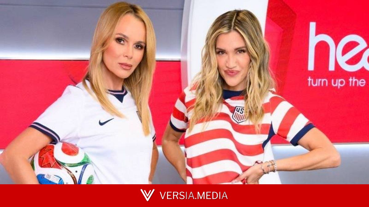 Amanda Holden flashes toned legs in England kit and stilettos for World Cup