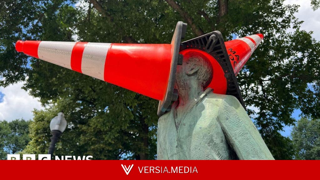 Bostonians bemused as Scotland fans decorate city's statues with traffic cones