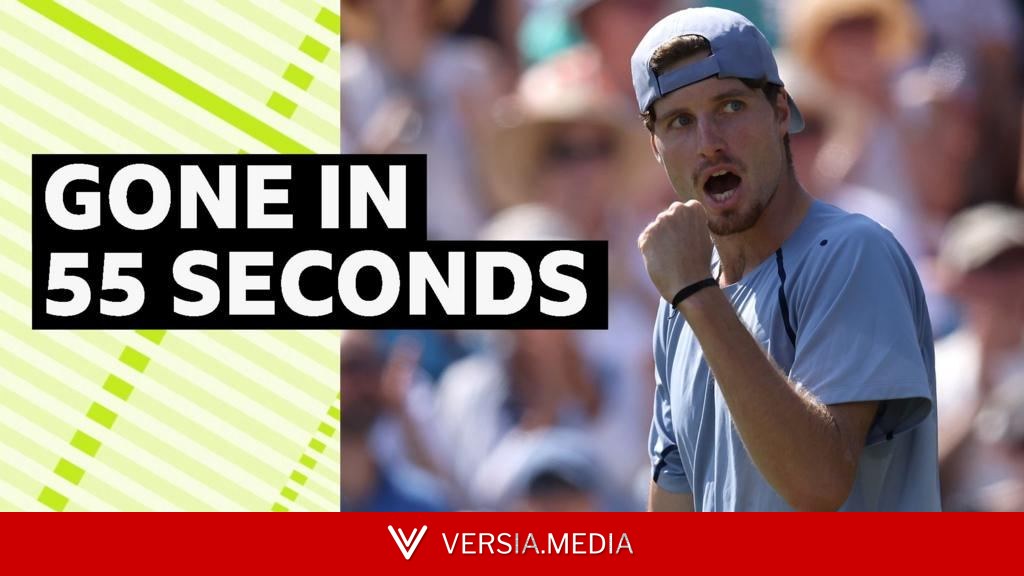Samuel wins service game in under a minute