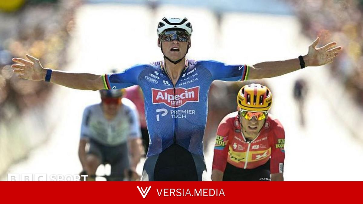 Van der Poel wins shortened Tour stage in 40C heat