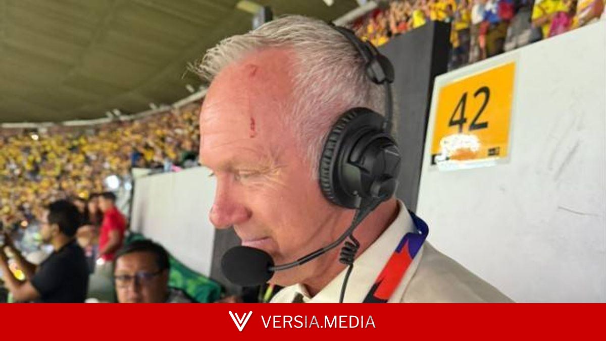 World Cup commentator's head cut open as ex-Premier League star struck by bottle in match